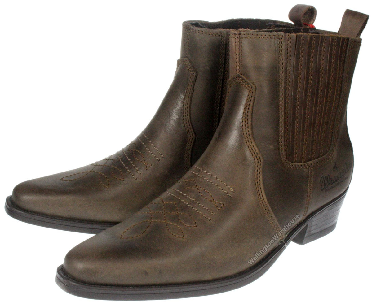 Wrangler Tex Mid Men's Leather Pull On Cowboy Chelsea Boots