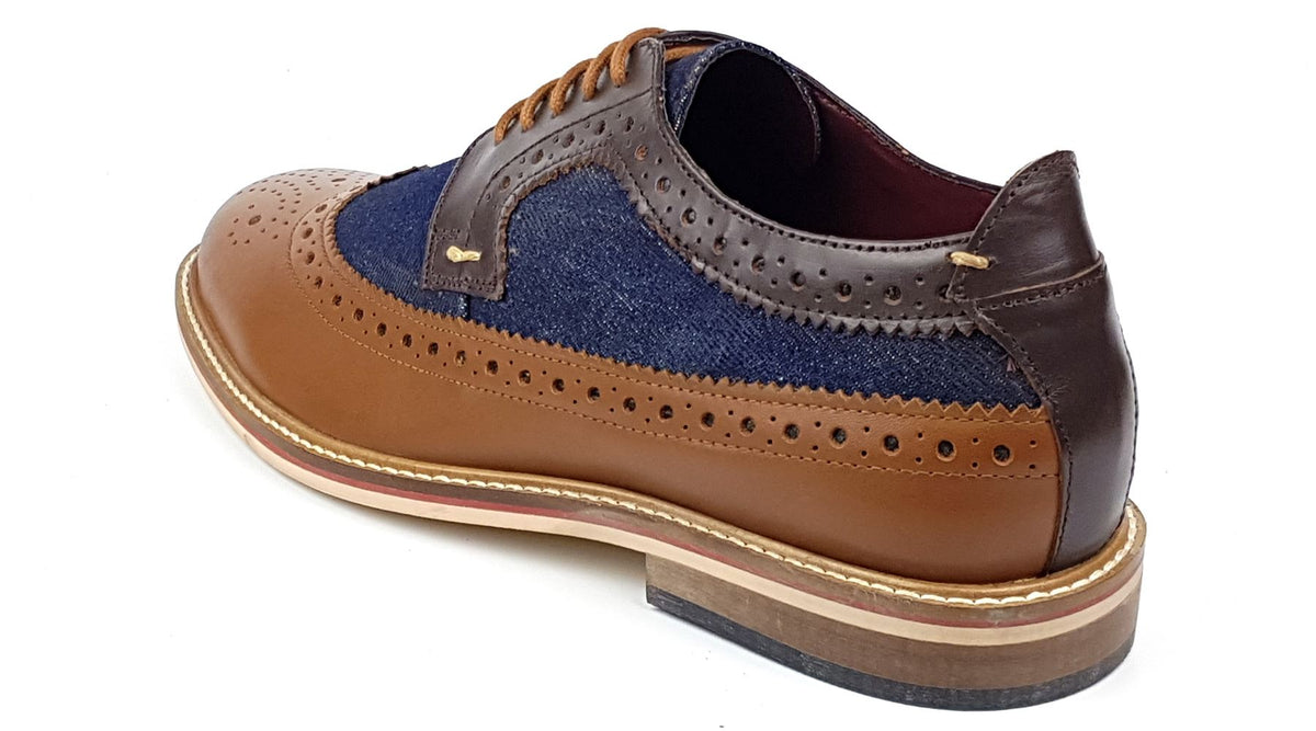 Frank James Lambeth Men's Two Tone Leather Canvas Brogue Shoes