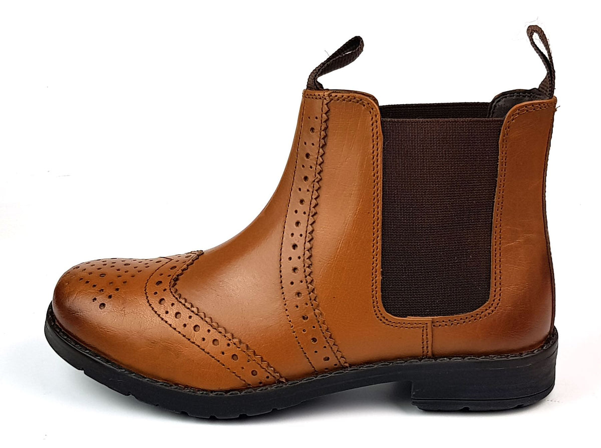 New Earth Rider Boys Leather Brogue Dealer Jodphur Chelsea Boots