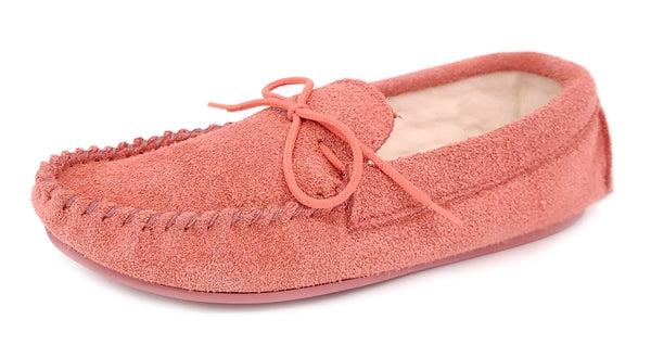 Coopers Women's Wool Lined Pink Suede Moccasin Slippers Made In England