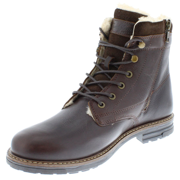 Frank James Glencoe Men's Leather Fleece Lined Lace Up Zip Combat Boots