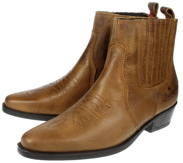 Wrangler Tex Mid Men's Leather Pull On Cowboy Chelsea Boots