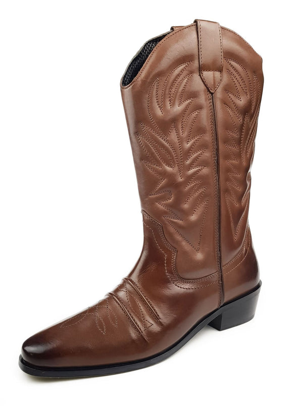 Woodland Cowboy Western Leather Long Calf Boots