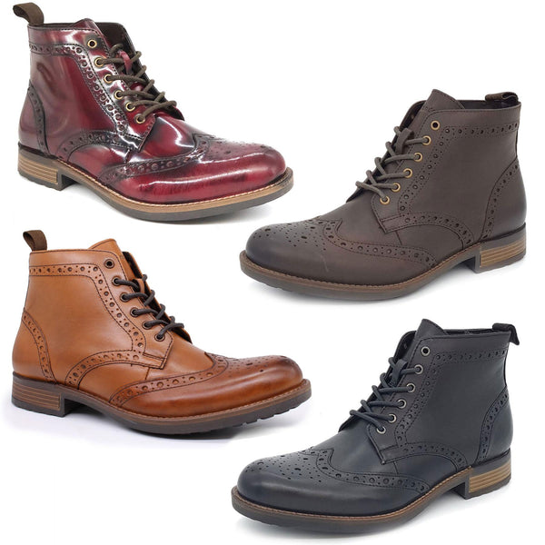 HX London Kingston Brogue Lace Up Leather Boots