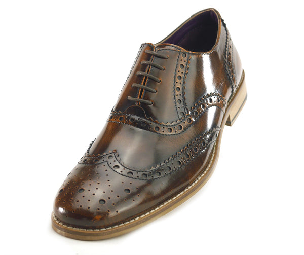 Frank James Newman Men's Leather Hi Shine Formal Brogue Shoes