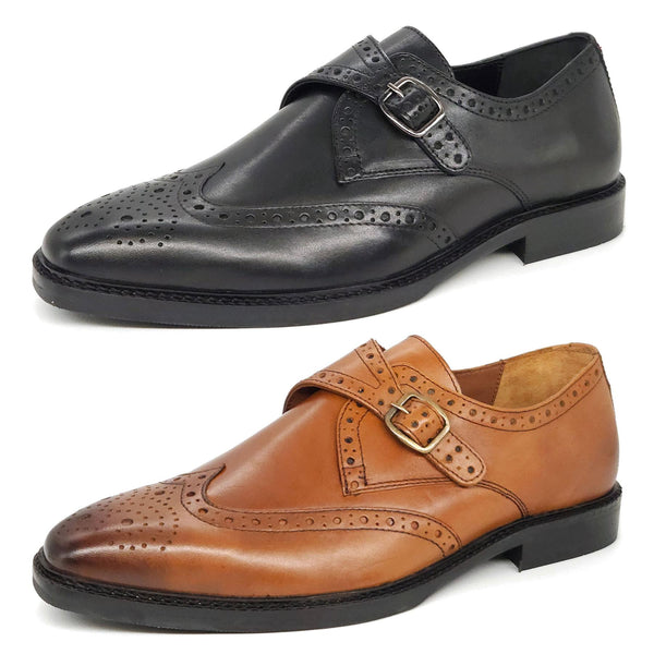 HX London Barnet Monk Strap Brogue Leather Shoes