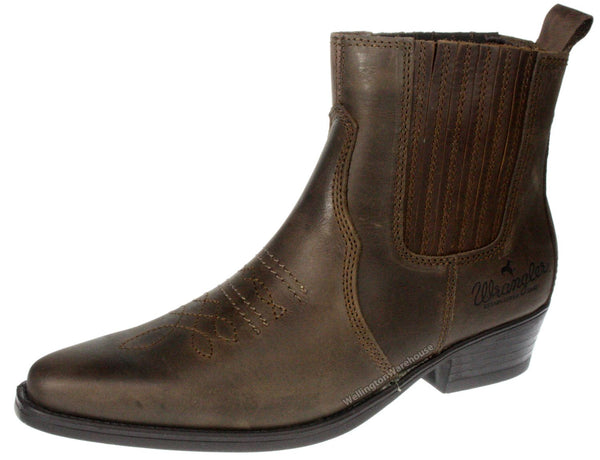 Wrangler Tex Mid Men's Leather Pull On Cowboy Chelsea Boots