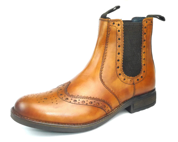 Frank James Chepstow Men's Leather Brogue Chelsea Dealer Cleated Sole Boots