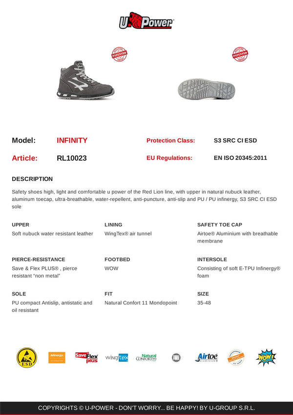 U-Power Infinity Lightweight ESD Toecap Infinergy Midsole Safety Work Boots