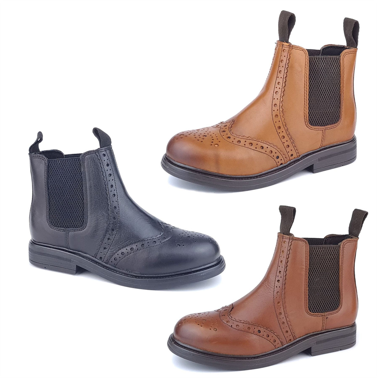 Frank James Wrexham Kids Leather Pull On Brogue Chelsea Boots